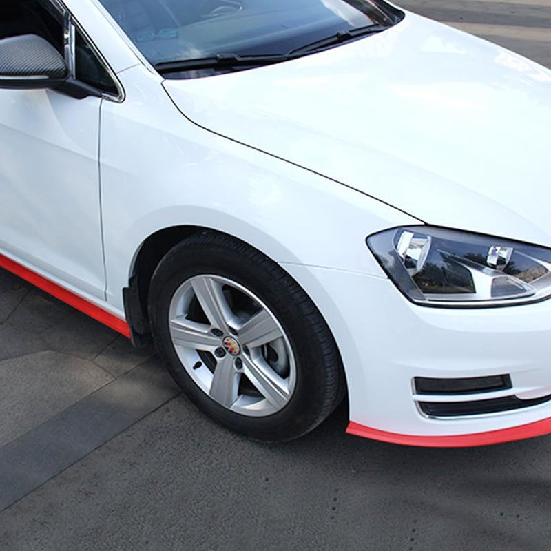 EOHMAK Car Front Bumper Protector Self-Adhesive Auto Splitter Body Spoiler Skirt Rubber Bumper Lip Trim Spoiler 2.5M/8.2ft(Red) - Image 2